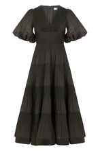 Load image into Gallery viewer, Long black dress with puff sleeves