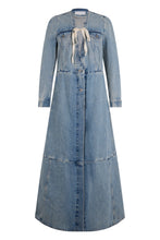 Load image into Gallery viewer, Long denim patchwork coat