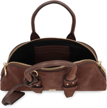 Load image into Gallery viewer, Borsa Escape Bag Baguette piccola in pelle scamosciata in English translates to "Small suede baguette escape bag."
