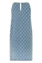 Load image into Gallery viewer, Amorino short dress in denim with diamond pattern and rhinestones
