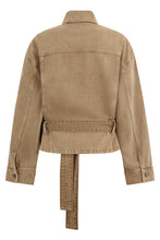 Load image into Gallery viewer, Denim jacket with belt and jewelry embroidery
