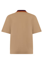 Load image into Gallery viewer, Beige T-shirt with Red Collar and Style
