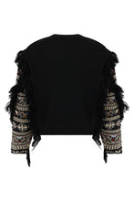 Load image into Gallery viewer, Crew neck sweater with embroidery and patterns in jacquard
