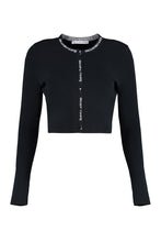 Load image into Gallery viewer, Logo-jacquard trim cropped cardigan
