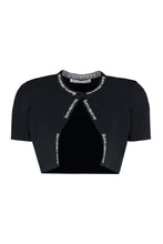 Load image into Gallery viewer, Logo-jacquard trim cropped cardigan
