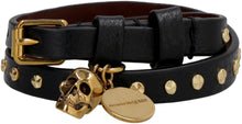 Load image into Gallery viewer, Leather bracelet with metal logo pendant and skull
