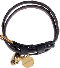 Load image into Gallery viewer, Leather bracelet with metal logo pendant and skull
