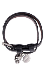 Load image into Gallery viewer, Leather bracelet with medallion and skull
