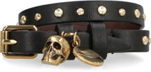 Load image into Gallery viewer, Leather bracelet with metal logo pendant and skull
