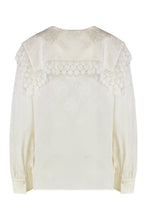 Load image into Gallery viewer, Blouse with a maxi collar in silk jacquard and lace
