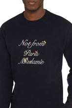 Load image into Gallery viewer, Slogan à Fleurs Merino wool crew-neck sweater
