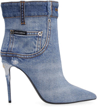 Load image into Gallery viewer, Denim pointy-toe ankle boots

