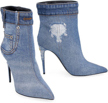 Load image into Gallery viewer, Denim pointy-toe ankle boots
