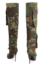 Load image into Gallery viewer, Camouflage motif fabric knee-boots
