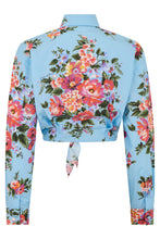 Load image into Gallery viewer, Blue cotton shirt with floral bouquet print
