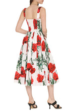 Load image into Gallery viewer, Floral print poplin dress with pleated ruffles
