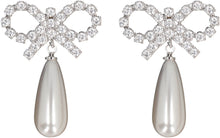 Load image into Gallery viewer, Crystal Bow Pearl Earrings
