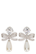 Load image into Gallery viewer, Layered earrings with crystal bow and pearls
