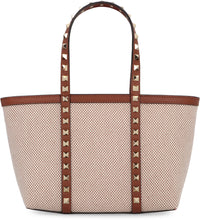 Load image into Gallery viewer, Rockstud leather and canvas mini tote bag
