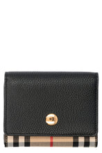 Load image into Gallery viewer, Leather and check fabric wallet
