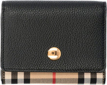 Load image into Gallery viewer, Leather and check fabric wallet

