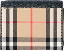 Load image into Gallery viewer, Leather and check fabric wallet
