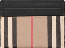 Load image into Gallery viewer, Leather and checked fabric card holder
