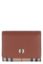 Load image into Gallery viewer, Leather and check fabric wallet
