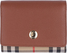 Load image into Gallery viewer, Leather and check fabric wallet
