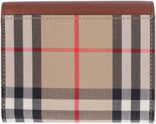 Load image into Gallery viewer, Leather and check fabric wallet
