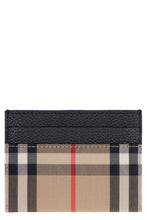 Load image into Gallery viewer, Leather and checked fabric card holder
