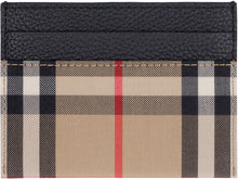 Load image into Gallery viewer, Leather and checked fabric card holder
