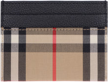 Load image into Gallery viewer, Leather and checked fabric card holder

