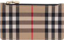 Load image into Gallery viewer, Leather and check fabric card holder
