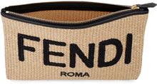 Load image into Gallery viewer, Raffia clutch with embroidered logo
