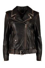 Load image into Gallery viewer, Leather biker jacket with studs
