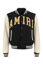 Load image into Gallery viewer, Leather sleeves bomber jacket
