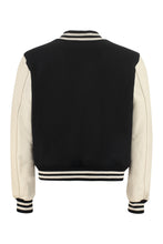 Load image into Gallery viewer, Leather sleeves bomber jacket
