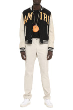 Load image into Gallery viewer, Leather sleeves bomber jacket
